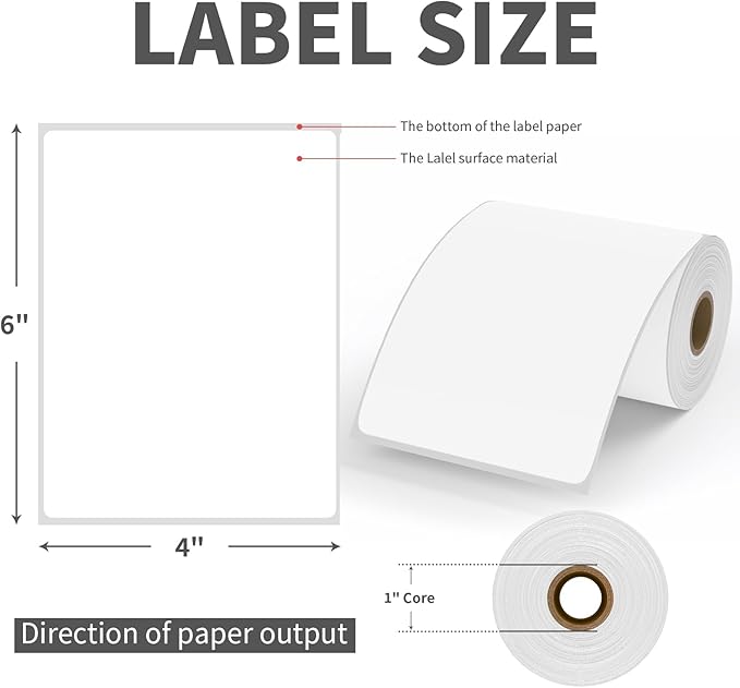 9527 Product 4" x 6" Thermal Labels for Zebra Rollo Direct Thermal Printers, 1 Roll 250 Labels Blank Direct Thermal Shipping Label
