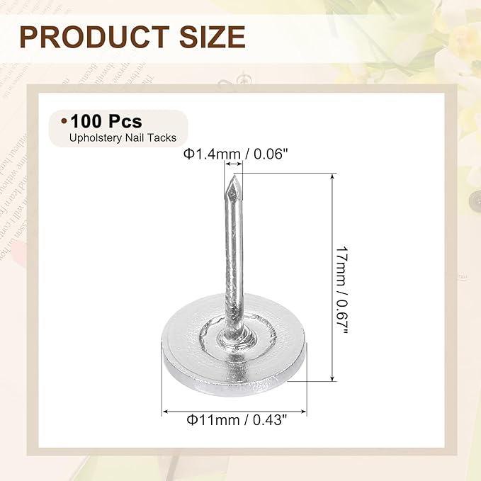 uxcell 100Pcs Upholstery Tacks, 11mmx17mm Flat Head Thumb Tack Decorative Furniture Nails Push Pins for Furniture Sofa Headboards, White