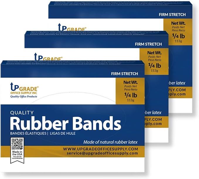 Upgrade Office Supply UPG22964PK3 Rubber Bands, Size 64 (3-1/2 x 1/4), 240 Bands, 1/4 lb 3-Box, USA
