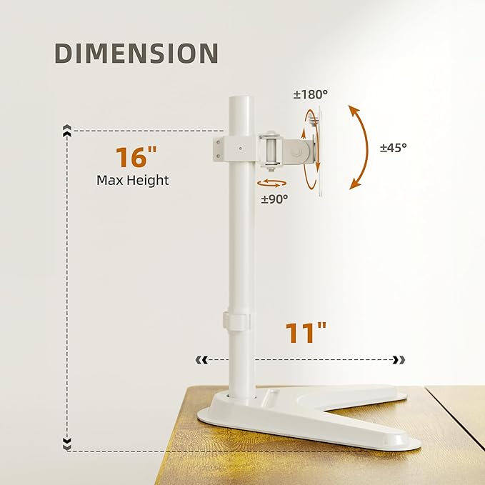 Claiks Monitor Mount, Ergonomic Adjustable Monitor Stand for Max 32 inch Screens, Adjustable Stand up to 20 lbs, VESA Mounting Holes 75&100mm, White