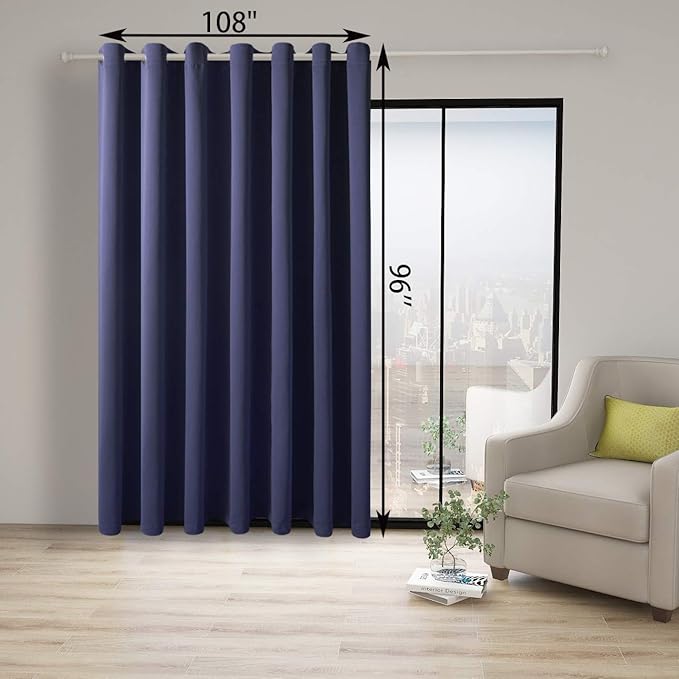 BONZER Room Divider Curtain Total Privacy Wall Wide Thermal Insulated Blackout Curtains for Slide Window, 96L x 108W Inch (8L x 9W ft), 1 Panel, Navy