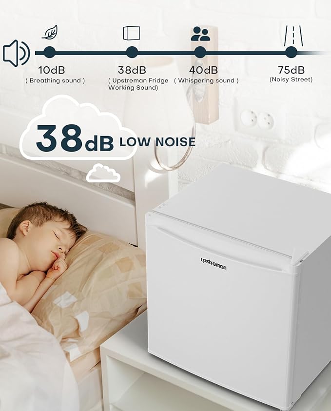 Upstreman 1.7 Cu.ft Mini Fridge with Freezer, Dorm Essentials, Adjustable Thermostat, Energy Saving, Low Noise, Single Door Compact Refrigerator for Dorm, Office, Bedroom, White-FR17