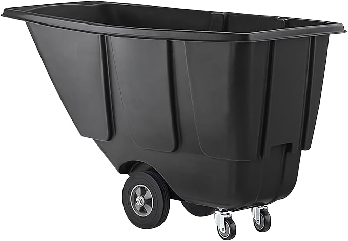 Commercial Rolling Waste Bin 0.5 Cubic Yard 450 lb., Black Tilt Truck, Construction Trash Recycling Trolley, Industrial Dump Cart Transportation, Garbage Wagon