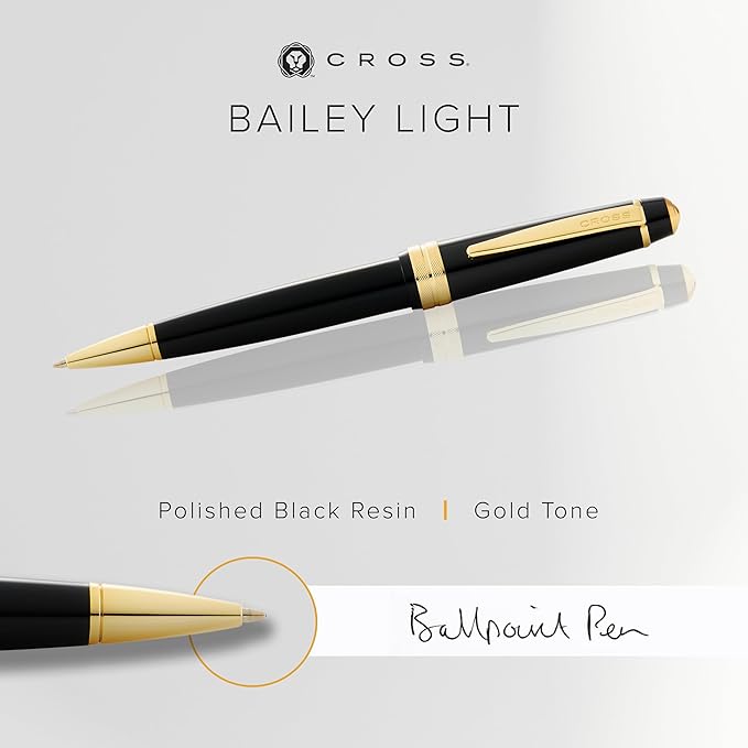 Cross Bailey Light Refillable Ballpoint Pen Presented in a Everyday Gift Box - Medium Point, Black Ink, Polished Black