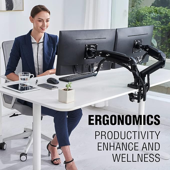 ELG Full Motion Swivel Dual Monitor Desk Mount Stand Gas Spring for Two Screens 17” to 35'' (4.4lbs to 19.8lbs Load for Each Display), Computer Monitor Stand F160N, Black