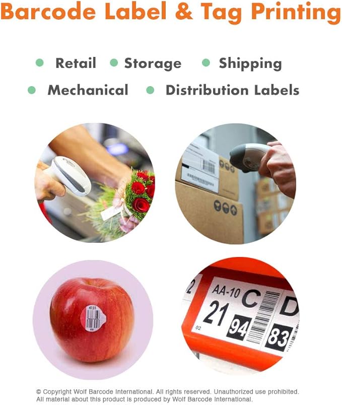 Direct Thermal (Heat Transfer) Paper Label/Industrial Grade 2"X 1" Yellow, with Perforation, 3" Core, 8" OD,5500 Labels/Roll (8 Rolls per Box), Compatible with Zebra, Godex and Datamax Printers