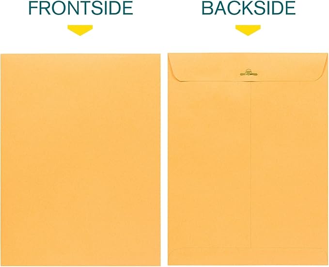 EnDoc 9 1/2 x 12 1/2 Clasp Envelopes - 100 Pack - Brown Kraft Catalog Envelopes Gummed Seal Closure – 28lb Heavyweight Paper 9.5x12.5 inch Envelopes for Home, Office, Business, Legal or School.