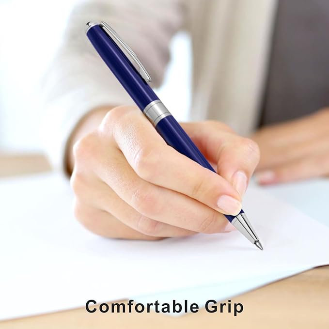 Cambond Ballpoint Pens Black Ink - Metal Pen Office Professional Pens for Gift Business Men Police Flight Attendants 1.0 mm Medium Point, 3 Pens with 3 Extra Refills (Blue)