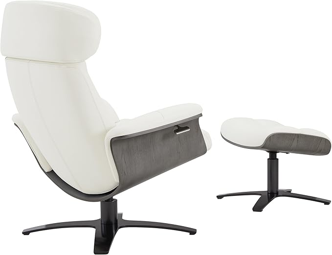 CHITA Genuine Leather Reclining Swivel Chair with Adjustable Headrest and Ottoman for Living Room, White