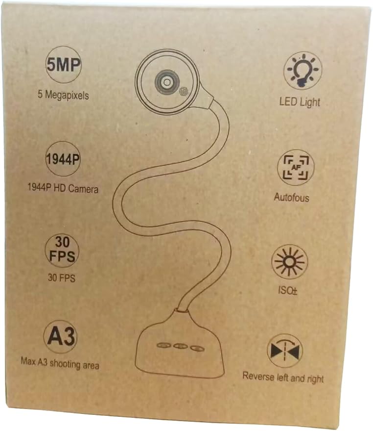 USB Document Camera for Teachers, Webcam/Doc Camera for Classroom with A3 Format, 3-Level LED Lights, Image Invert, Fold, Dual mic for Mac OS, Windows, Zoom, OBS Work with Distance Learning