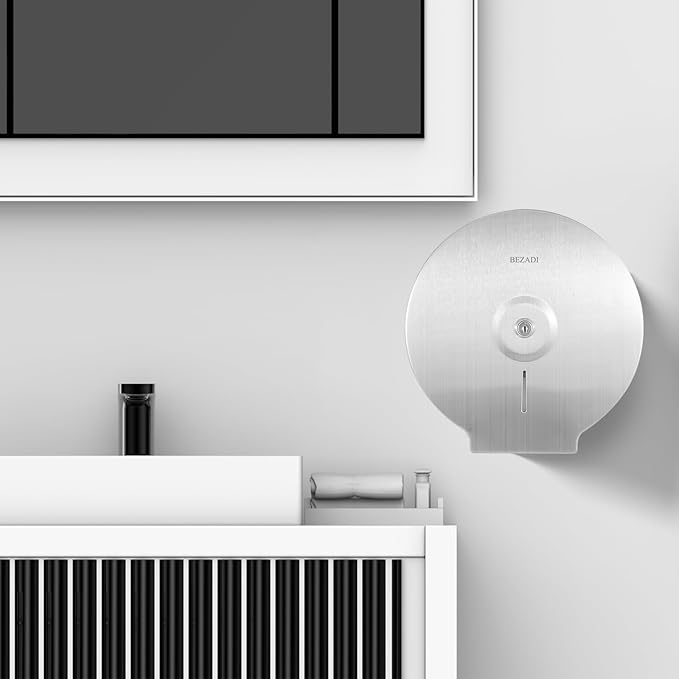 Toilet Paper Towel Dispenser Wall Mount, Jumbo Roll Toilet Tissue Dispenser, 9 Inch Paper Key Lock Stainless Steel Dispenser