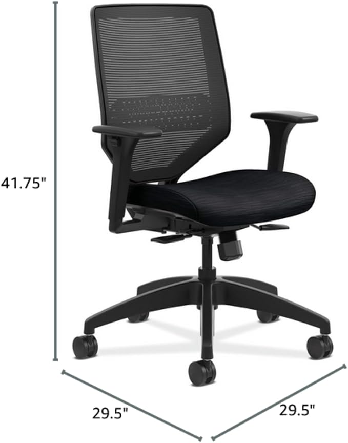 HON Solve Task Chair, Ergonomic Office Chair Mesh Back Support, Adjustable Lumbar, with Wheels, Height-Adjustable Arms, for Computers, Desks, Home Office, Blue
