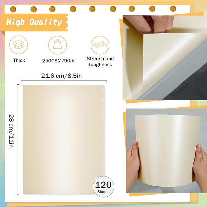 120 Sheets Cream Shimmer Cardstock 8.5 x 11 Inch Metallic Paper, 250gsm/92lb Double Sided Ivory Card Stock Pearlescent Paper for Invitations, Certificates, Crafts, DIY Cards