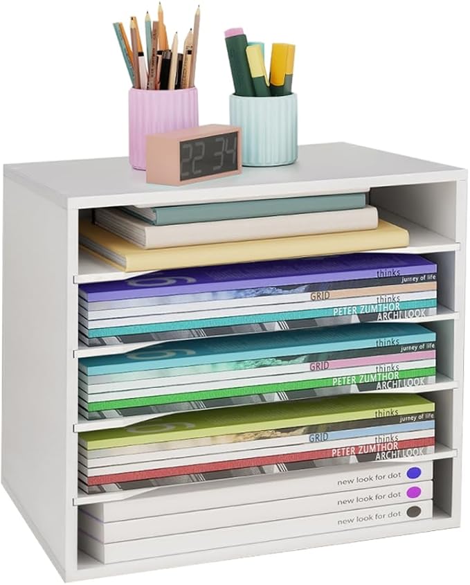 Paper Organzier Wood Desktop Organizer Storage Letter Tray File Sorter with Adjustable Shelves for Home Office