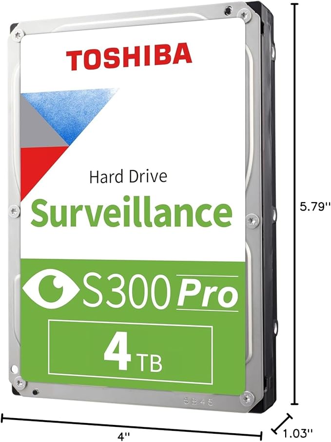Toshiba S300 PRO 4TB Surveillance 3.5” Internal Hard Drive – CMR SATA 6 Gb/s 7200 RPM 512MB Cache - HDWTA40UZSVAR