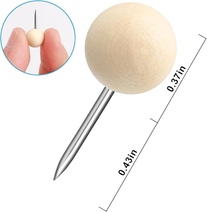Yalis Wood Push Pins 120 Pcs,Decorative Wooden Thumb Tacks for Corkboard and Bulletin Board (120 pcs Map Tacks)