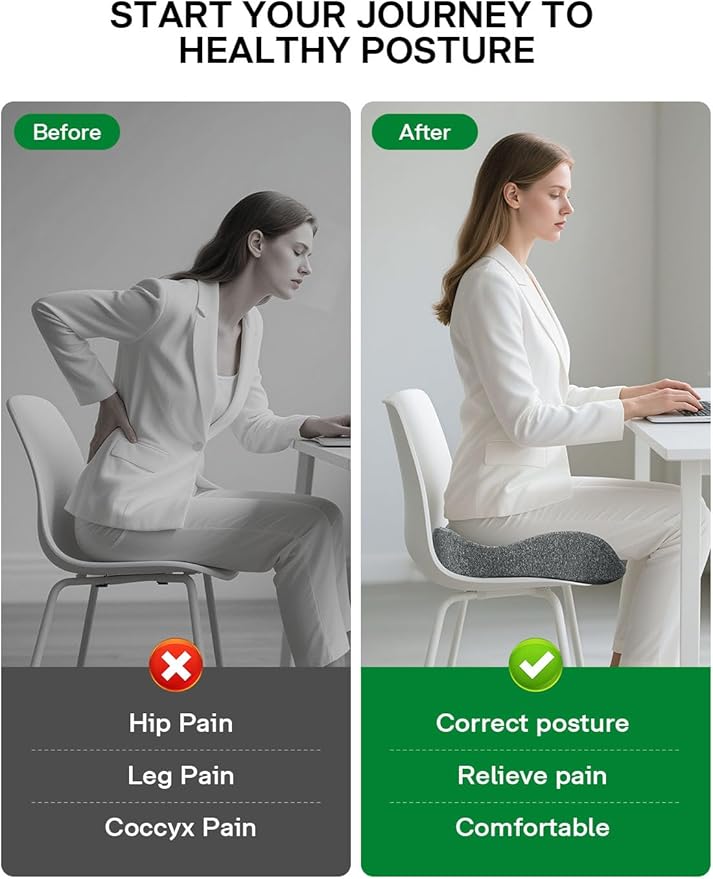 Seat Cushion, SC 150G Seat Cushions for Office Chairs, Car Seat, Wheelchair - Sciatica & Tailbone & Coccyx Pain Relief Pillow for Driver Sedentary People（Size:19.6 * 16.6 * 3.7 in-Grey）