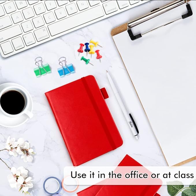 feela 15 Pack Pocket Small Notebooks Bulk, Mini Cute Notepads Hardcover College Ruled Lined Journals with Pen Holder for School Business Memos, with 15 Black Pens, 3.5”x 5.5”, A6, Red
