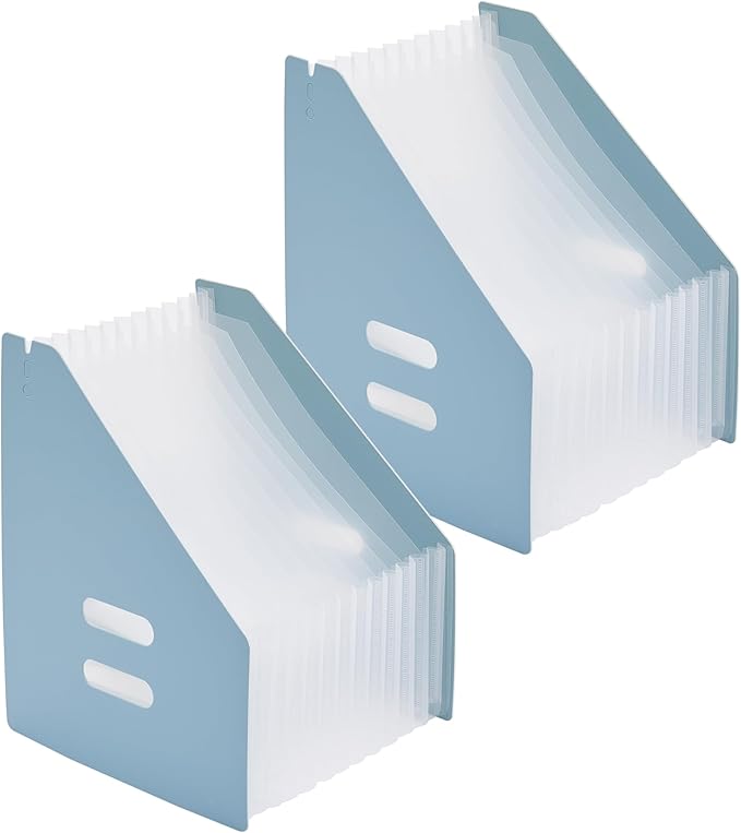 2-Piece Vertical Accordion Folder Manager, 13 Grid Expansion Pages, Vertically Opened Storage Bag for organizing Materials, School, Home, and Office letterhead, Sky Blue