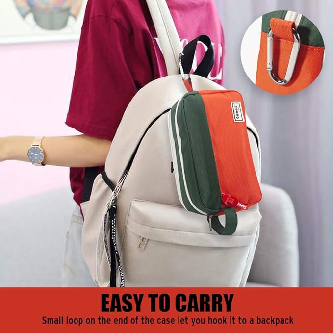 Sooez High Capacity Pencil Case, Big Pencil Bag Pouch Box Organizer Pen Case, Portable Journaling Supplies with Easy Grip Handle & Loop, Aesthetic Supply for Girls Adults, Orange