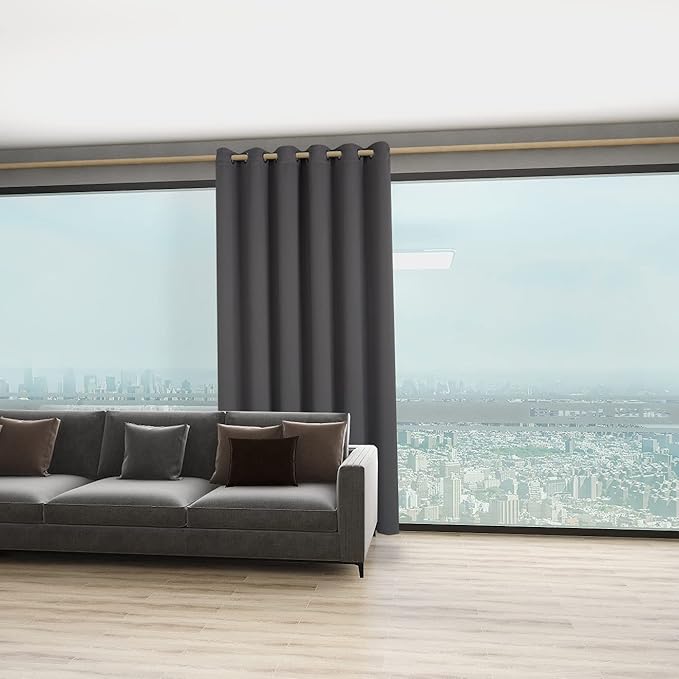 BONZER Room Divider Curtain Total Privacy Wall Grommet Thermal Insulated Wide Blackout Curtains for Bedroom Living Room, 108L x 70W Inch (9L x 5.8W ft), 1 Panel, Dark Grey