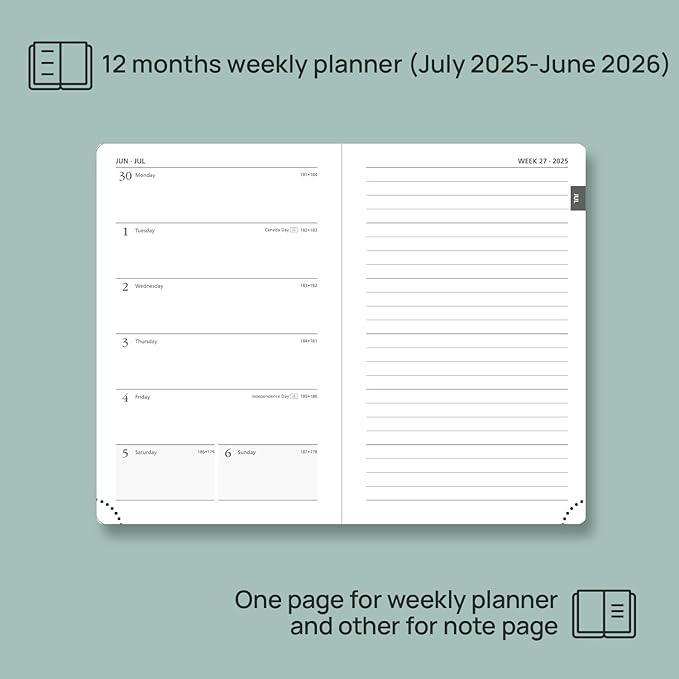 POPRUN Planner 2025-2026 Weekly Notebook for Purse(Pocket Size 4''x 6.25'') Small Academic Calendar (JUL.25 - JUN.26) with Monthly Tabs, Leather Soft Cover, Inner Pocket, 100 GSM - Claret