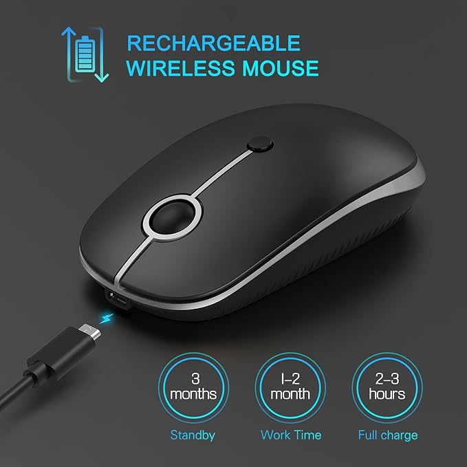 Type C Wireless Mouse，Vssoplor USB C MacBook Wireless Mouse Dual Mode 2.4G Cordless Mice with Nano USB and Type C Receiver Compatible with PC, Laptop, MacBook and All Type C Devices-Black and Silver