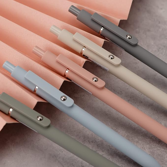 5PCS Retractable Gel Pens Set, Quick Dry Black Ink Fine Point Roller Ball Gel Ink Pen for Smooth Writing (Morandi Color)