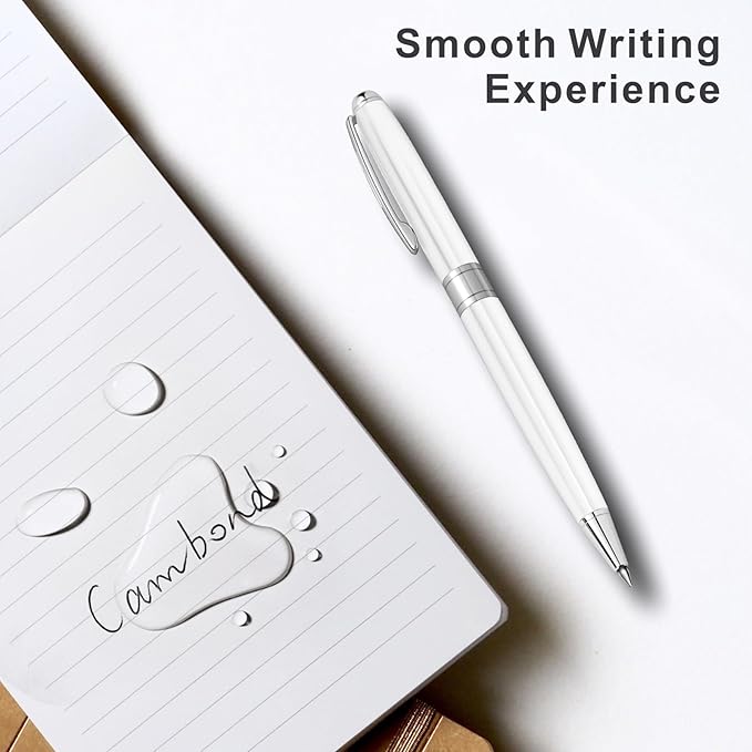 Cambond Ballpoint Pens White Pen - Fancy Pens Black Ink Pens for Journaling Men Gift Business Police Flight Attendant 1.0 mm Medium Point, 3 Pens with 3 Extra Refills (White)