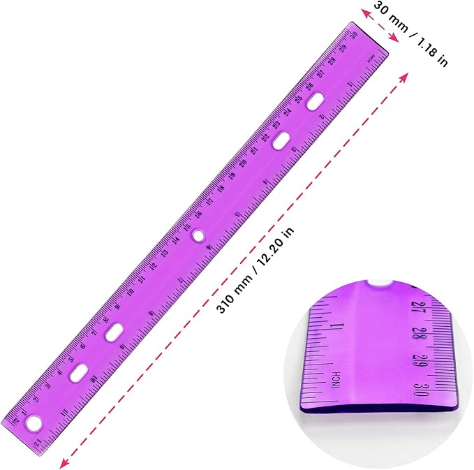 ZZTX 12 Pack Color Transparent Ruler Plastic Rulers 12 Inch, Metric Bulk Rulers with Inches and Centimeters, Kids Ruler for School, Home, Office