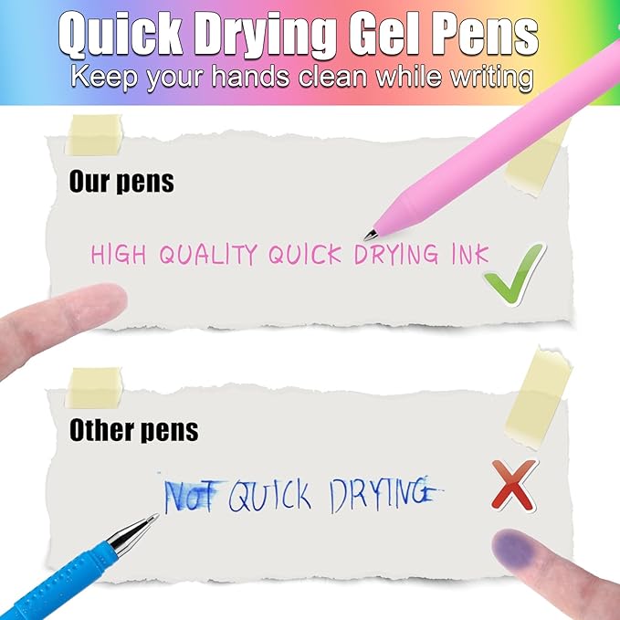 Gel Pens 12 Colors Retractable Quick Dry Ink Pens Fine Point 0.7mm, Smoooth Writing Pens Multicolor for Journaling, Drawing, Doodling, and Note Taking, Multicolor, 12-Count