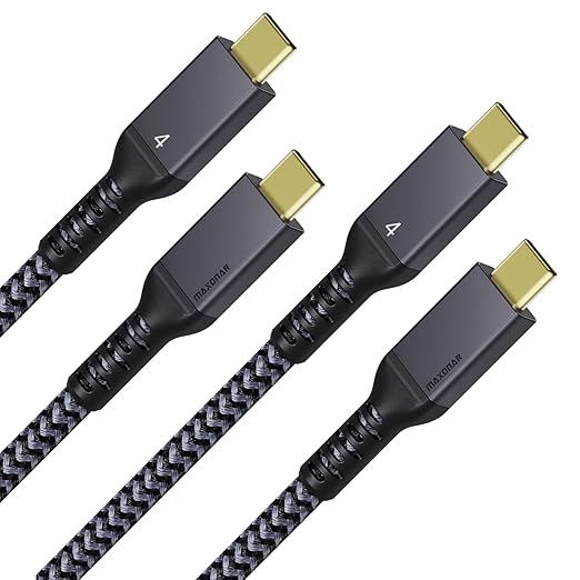 Maxonar [2 Pack 4Ft] Thunderbolt 4 Cable, 240W Thunderbolt Cable 40Gbps Sync 8K/5K@60Hz Display and for Thunderbolt 4, Thunderbolt 3, USB4, and USB-C Devices