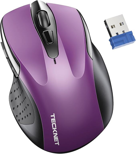 TECKNET Wireless Mouse for Laptop, Silent Mouse Quiet Click, Computer Mouse Wireless, 6 Adjustable 4000 DPI Computer Mice - Purple