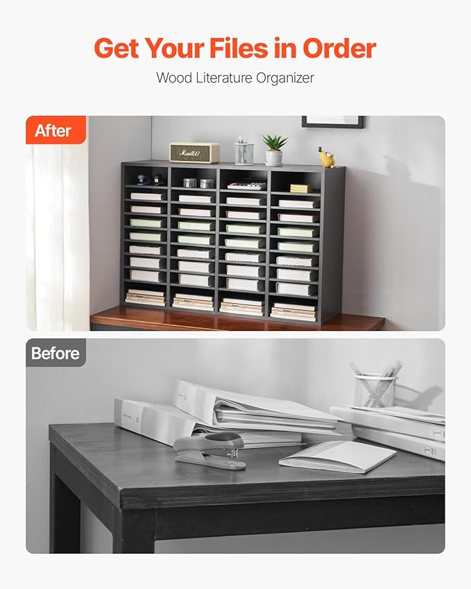 VEVOR Literature Organizer, 36 Compartments Office Mailbox with Adjustable Shelves, Wooden Mailbox Sorter Medium Density Fiberboard Office Home Classroom Storage for Files, Documents, Papers, Grey