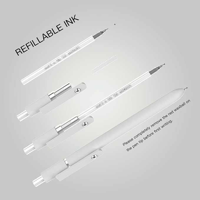 White Gel Pens,0.5mm Fine Point Tip,Quick Drying Ink, Aesthetic Cute Office School Supplies,Retractable Japanese Pen for School Office Home Supplies, Gifts for Women Men(10 Pcs Black Ink-White pen)