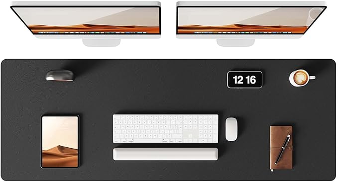 YSAGi Leather Desk Protector, Office Mat, Large Mouse Mat, Non-Slip PU Leather Blotter, Laptop Pad, Waterproof Writing Pad for Office and Home (Black, 47" x 17")