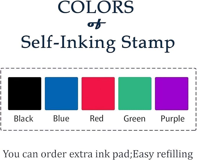 Personalized Self-Inking Signature Stamp, Custom Signature Stamp for Signing Your Name and Documents — Multiple Sizes, 5 Ink Colors