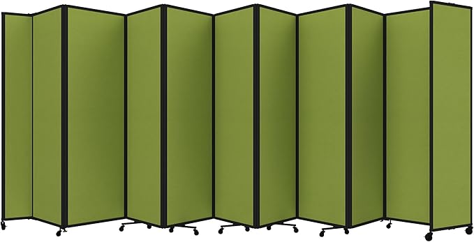 Versare Room Divider 360 Portable Wall Partition | Folding Panels | Large Freestanding Divider | Locking Wheels | Temporary Room Separator | 25' x 7'6'', Lime Green