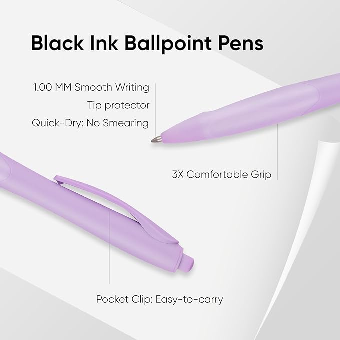 BallPoint Pens, 30 Pack (BLACK Ink),Bulk Pens, Purple Barrel,Click Pens for Office Home and School, Retractable Ballpoint Pens, Medium Point, 1.00MM (Purple)