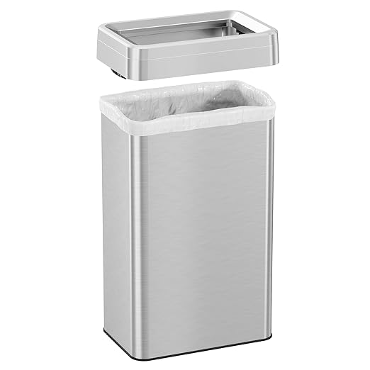 iTouchless 18 Gallon Rectangular Open Top Trash Can and Recycle Bin with AbsorbX Odor Control System Ultra Space-Saving Large Capacity Commercial Grade for Home, Office, Garage, Stainless Steel