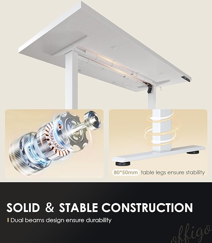 OffiGo Electric Standing Desk with 3-Piece Board, 79 Inch Height Adjustable Large Desk with Power Outlets, Sit Stand Table, Writing Computer Workstation for Home, Office, White