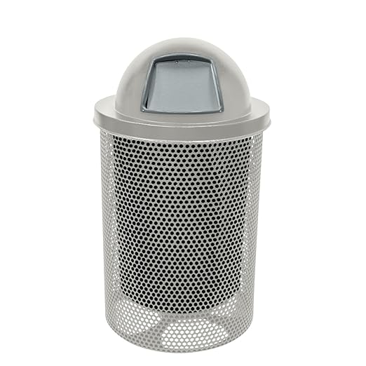 RDT-P-Gry Heavy Duty Round Trash Receptacle with Dome Top, Liner Included, 32 Gallon, Gray, Made in America