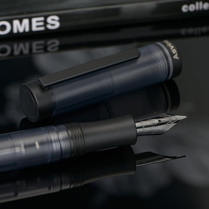 Asvine V200 Titanium Fountain Pen Vacuum Filling, Matte Black Extra Fine Nib Clear Demonstrator Acrylic with Pen Case and Wrench