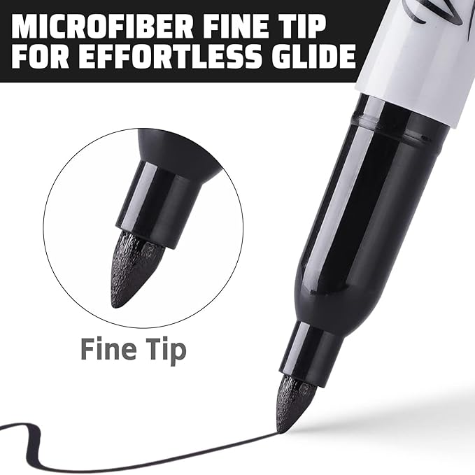 VEESA Permanent Markers - Fine Tip, 36 Pack Black Permanent Marker Pens for Office, School & Home, Waterproof, Smear-Proof, Quick-Drying