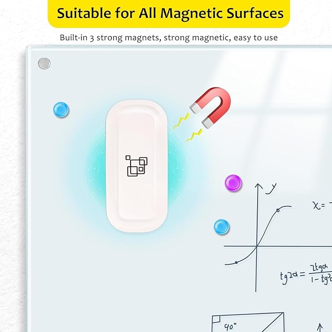 maxtek Magnetic Dry Erase Eraser, Glass Board Erasers, 4 Pack, Whiteboard Eraser for Dry Erase Board, Glass Board, Calendar Board, Office and School Supplies (Pure White)