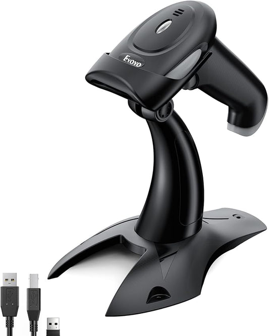 Eyoyo 2D 1D Wireless Barcode Scanner with Stand, 3-in-1 Barcode Reader 2.4G Wireless & Bluetooth & Wired USB Connection, Handheld QR Code Scanner for iPhone, Mac, Android, Store, Warehouse, Library