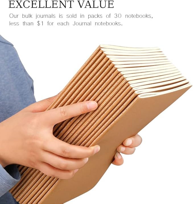 30 Pack A5 Blank Journal Notebook for Travelers, Student Gifts Office and School Supplies, Writing Journal Sketchbook Subject Notebooks Travel Journals Bulk, Kraft Paper, 80 Pages, 40 Sheets, 8.3x5.5