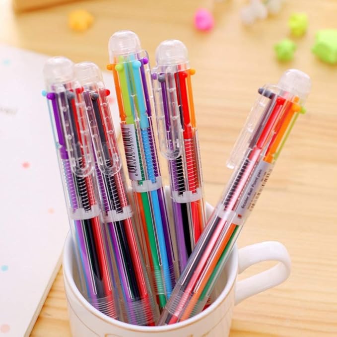 Hutou 6 Pack 0.5mm 6-in-1 Multicolor Ballpoint Pen 6 Colors Retractable Ballpoint Pens for Office School Supplies Students Children Gift, Kids Party Favors Pen (6 Pack)