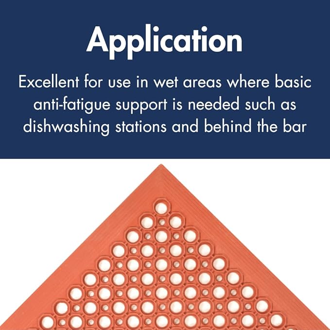 NoTrax 3' x 3' Anti-Fatigue Lightweight Restaurant Rubber Floor Mat with Drainage Holes, Beveled Edges, Non-Slip Mats, Black, T30 Competitor, T30S0033BL