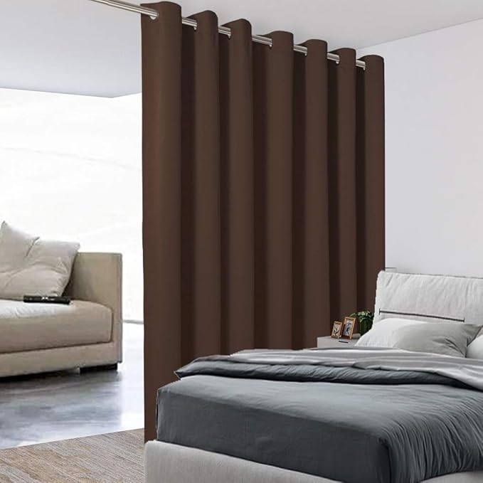BONZER Extra Wide Room Divider Curtain Screen Partitions Total Privacy Wall Noise Reducing Blackout Curtains for Home Theatre, Storage, 108L x 120W Inch (9L x 10W ft), 1 Panel, Chocolate
